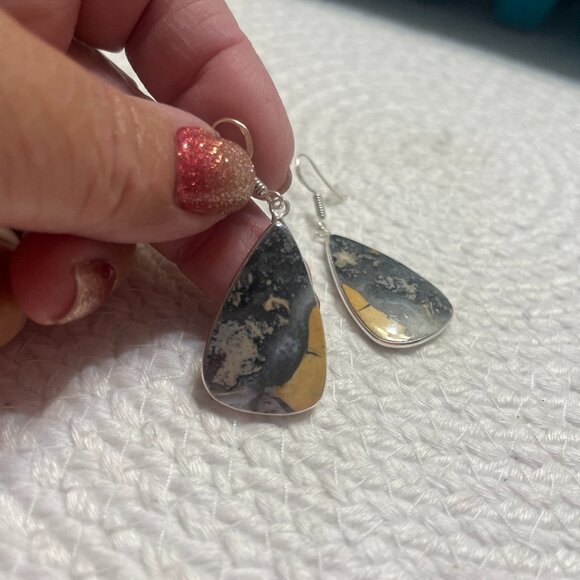 Natural MALIGANO JASPER Handmade Sterling 925 Dangle Earrings #687D - Picture 1 of 3